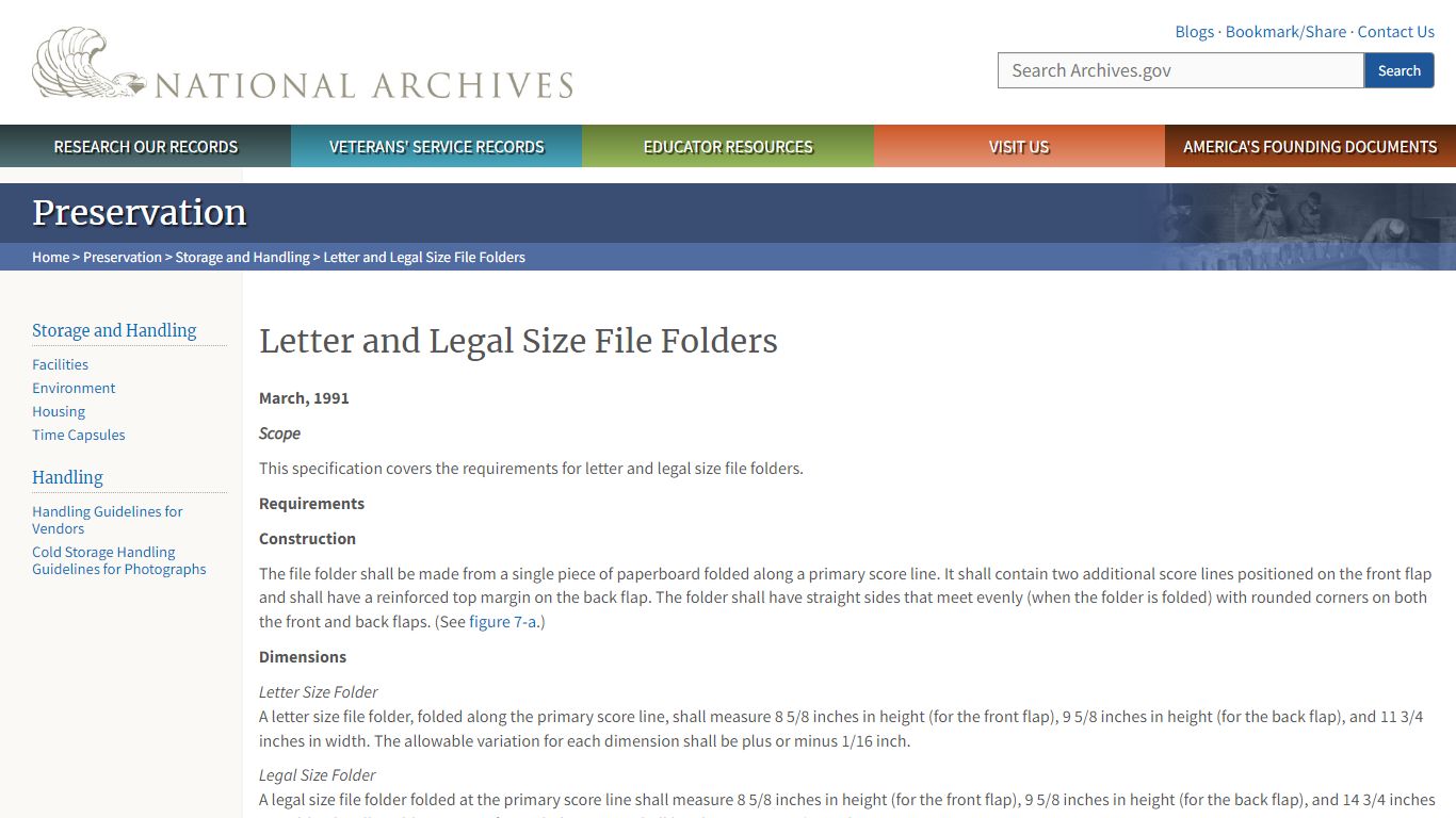 Letter and Legal Size File Folders | National Archives
